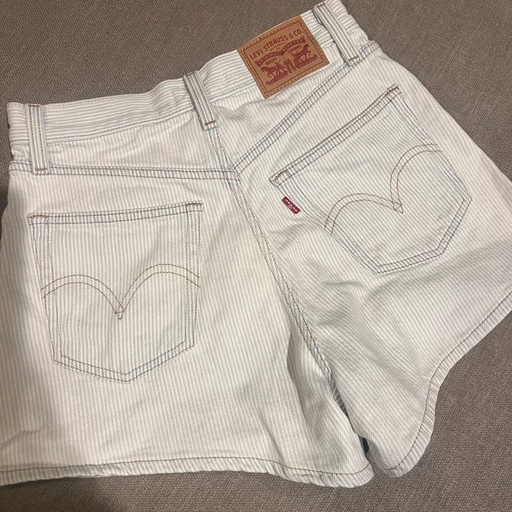 Levi’s Railroad Stripe High Rise Mom Shorts